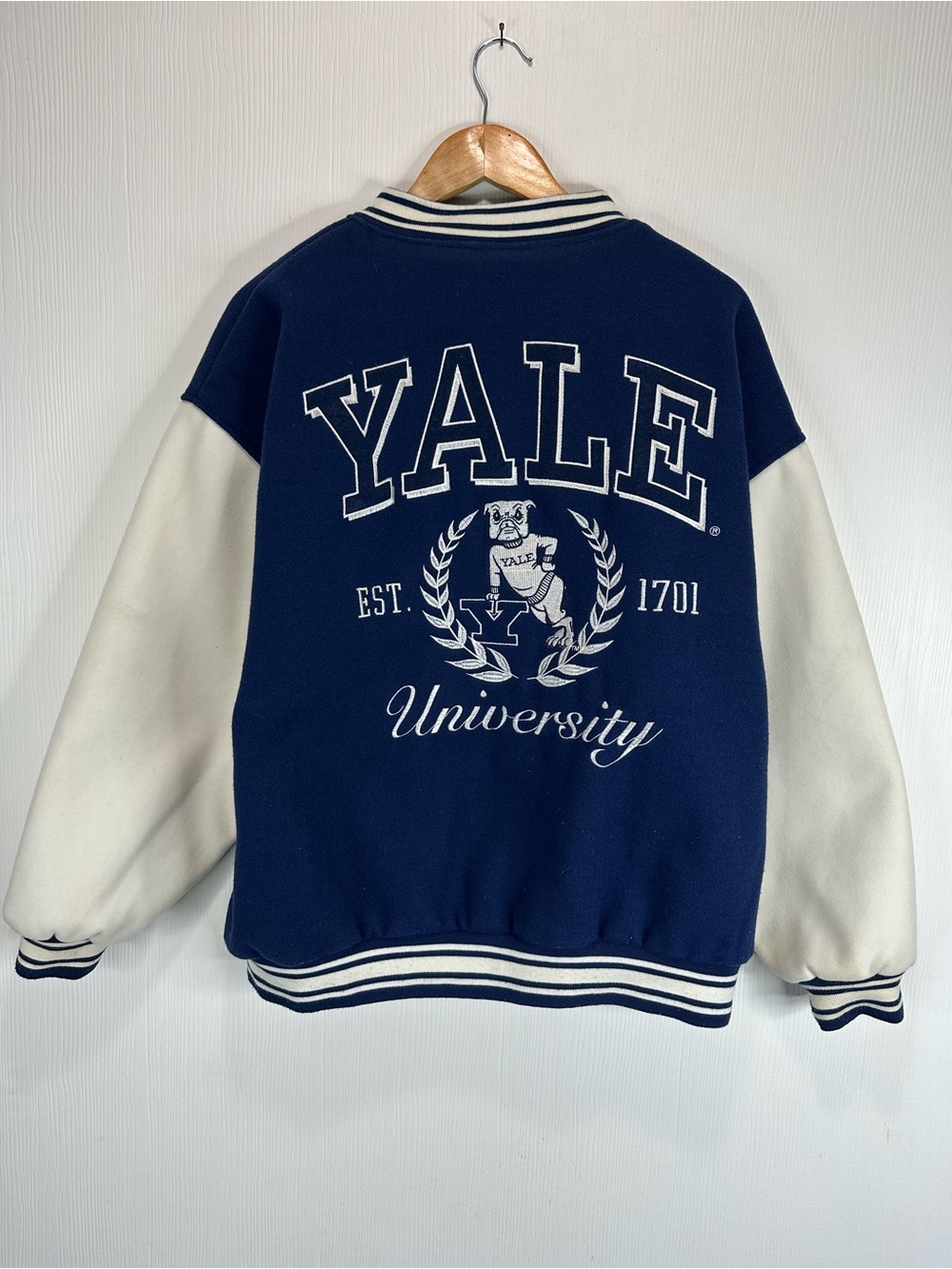 Navy and White Yale Varsity Jacket Sweater Bomber